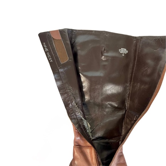 Nine West Tall Brown Leather Boot with 3" Stacked Heel, Size 8 - Picture 9 of 10